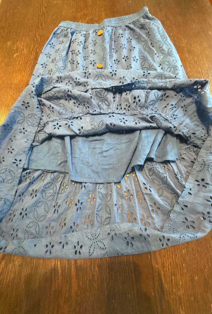 Dress Naod Blue Eyelet Embroidered Tiered Cotton Maxi Skirt - Picture 2 of 6